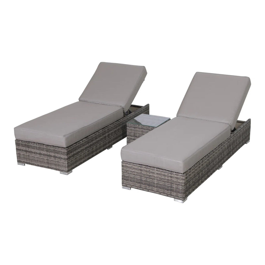 3 Piece Chaise Lounge Set With Adjustable Reclining - Gray Mix