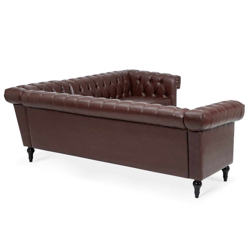 L Shaped Reversible Modern Chesterfield Sofa With Rolled Arms And Nailhead, 5 Seat Tufted Couch