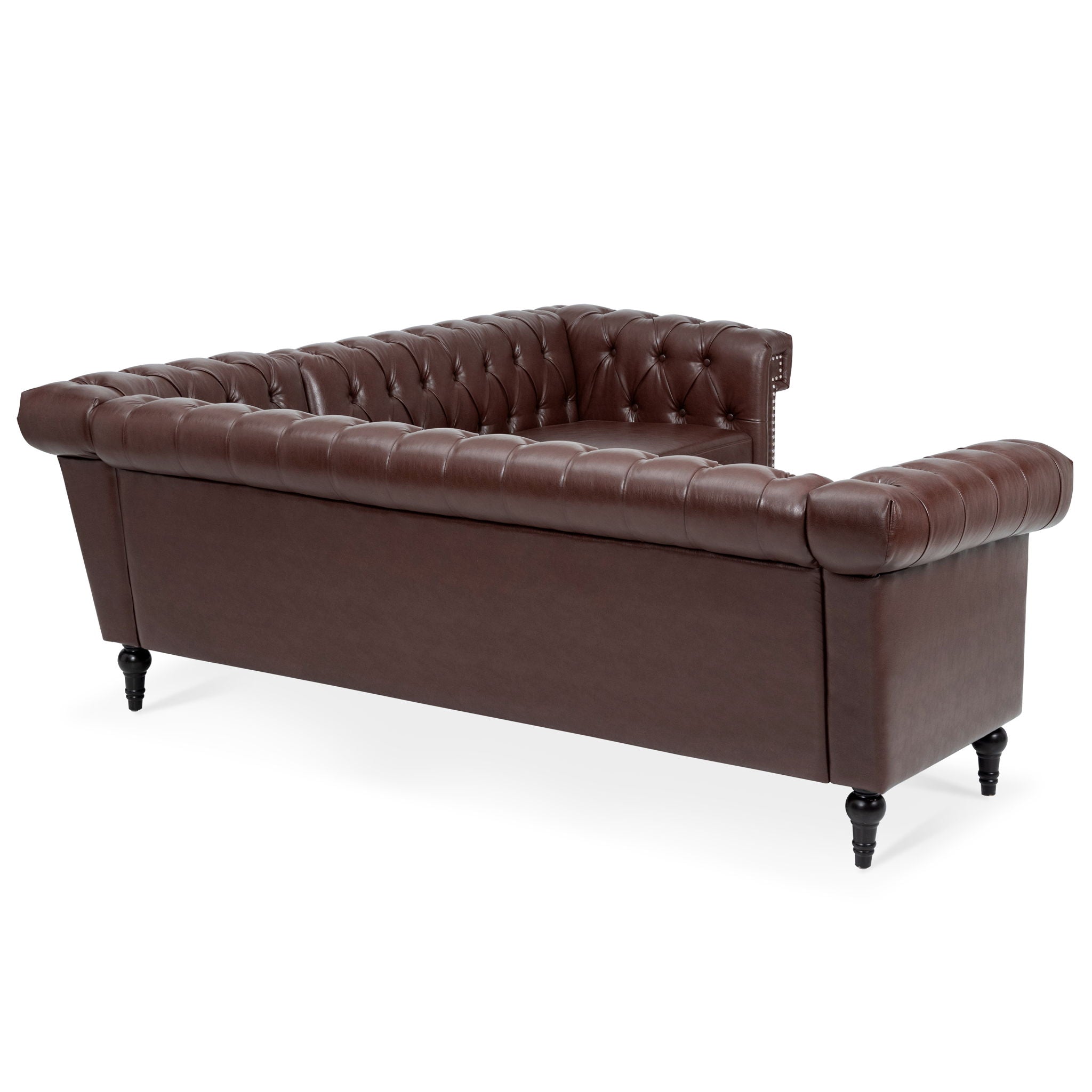 L Shaped Reversible Modern Chesterfield Sofa With Rolled Arms And Nailhead, 5 Seat Tufted Couch