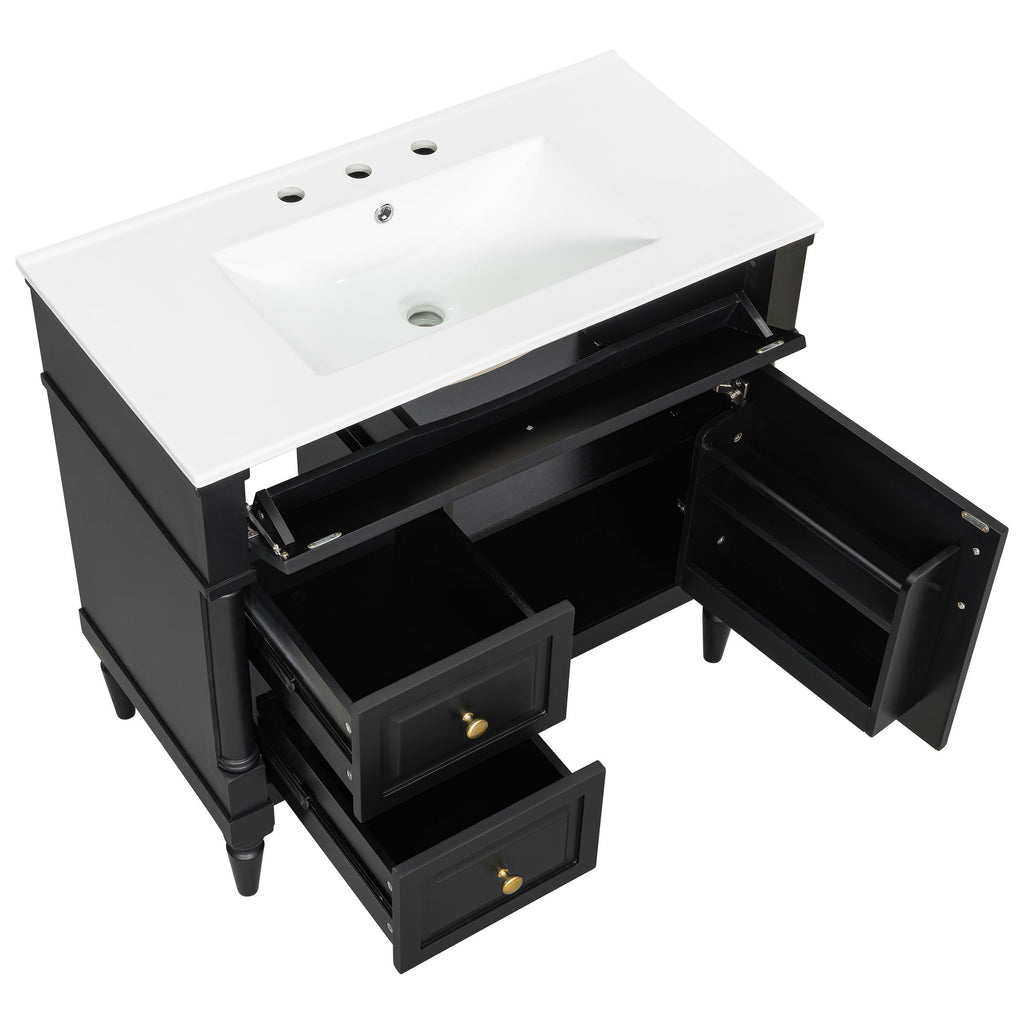 Freestanding Bathroom Vanity With Sink, Adjustable Shelf, Flip Drawer