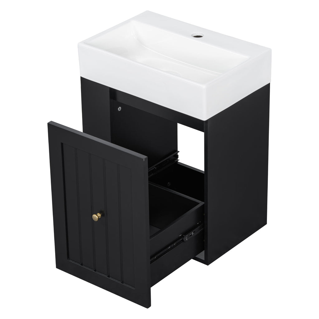 Modern Bathroom Vanity With Sink, Storage Cabinet, Drawer & Side Shelf