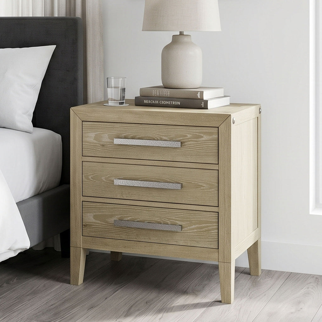 Adeline - 3 Drawers Nightstand With USB & LED Light - Natural Wood Wash