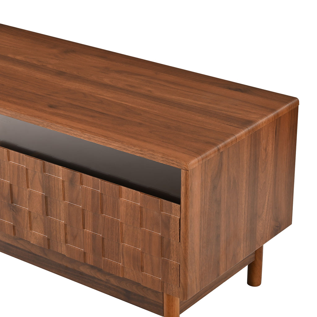 TV Stand With LED Lights And Glass Drawers For Living Room - Walnut