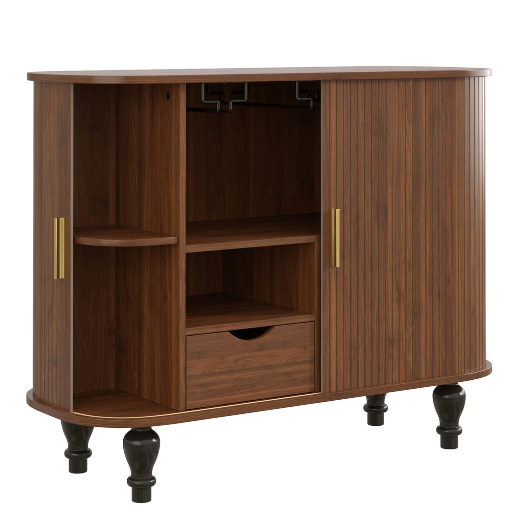 Fluted Liquor & Coffee Bar Cabinet With 6 Wine Racks And 3 Glass Holders