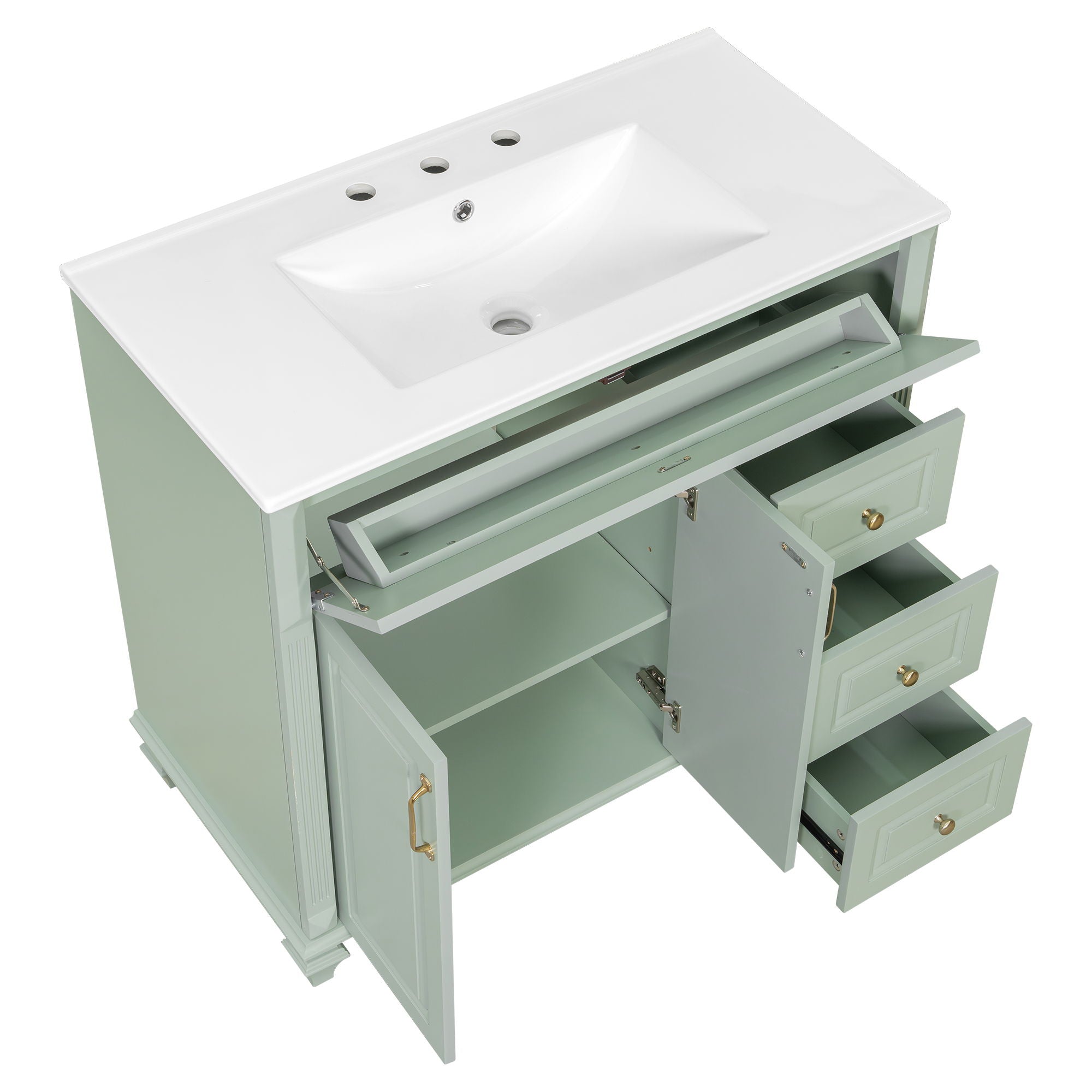 Modern Bathroom Vanity With Sink, 3 Drawers & 2 Doors