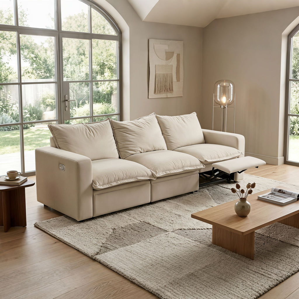 Plush Pillow Top Reclining Sofa, 3 Seat - Cream Beige