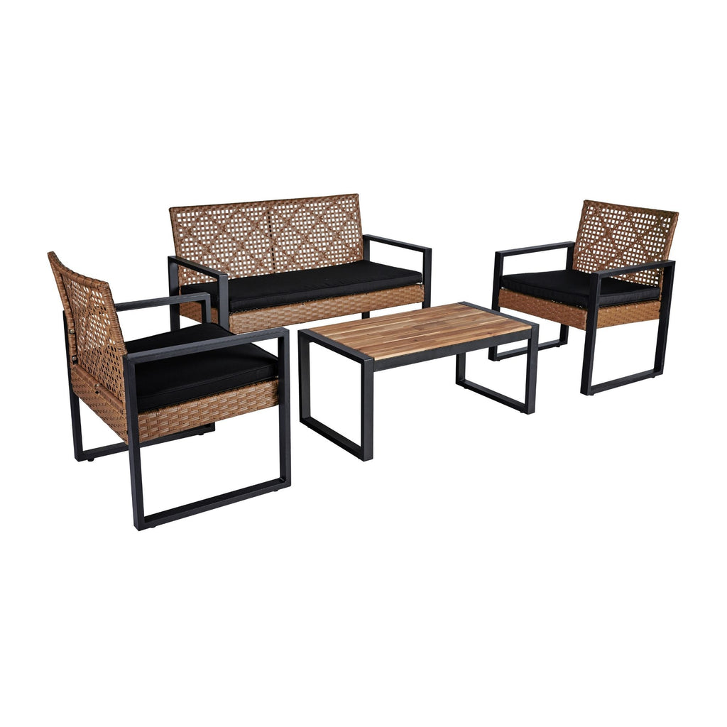4 Piece Patio Furniture Set With Acacia Wood Table Top And Cushions