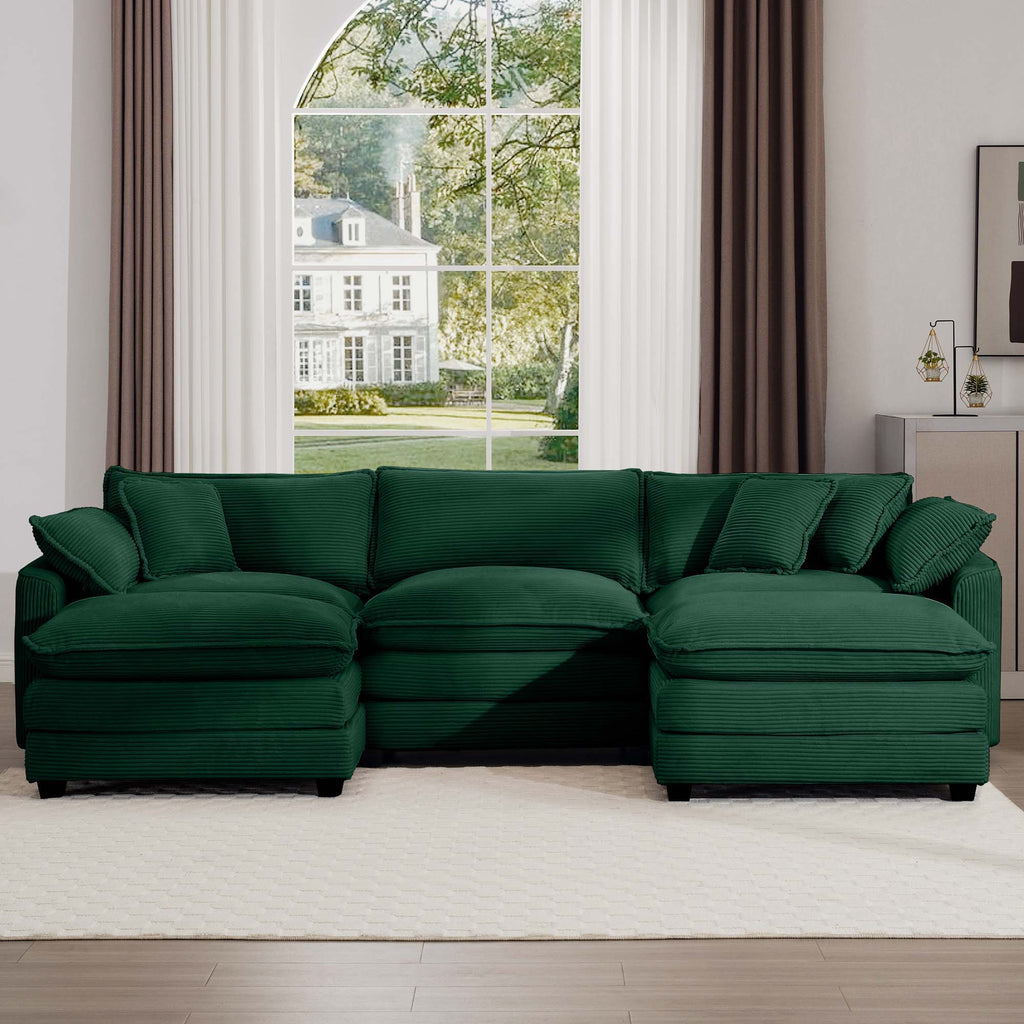 Modern Modular Cushion Sofa With Ottoman, Low Back, Deep Seating Sofa Set