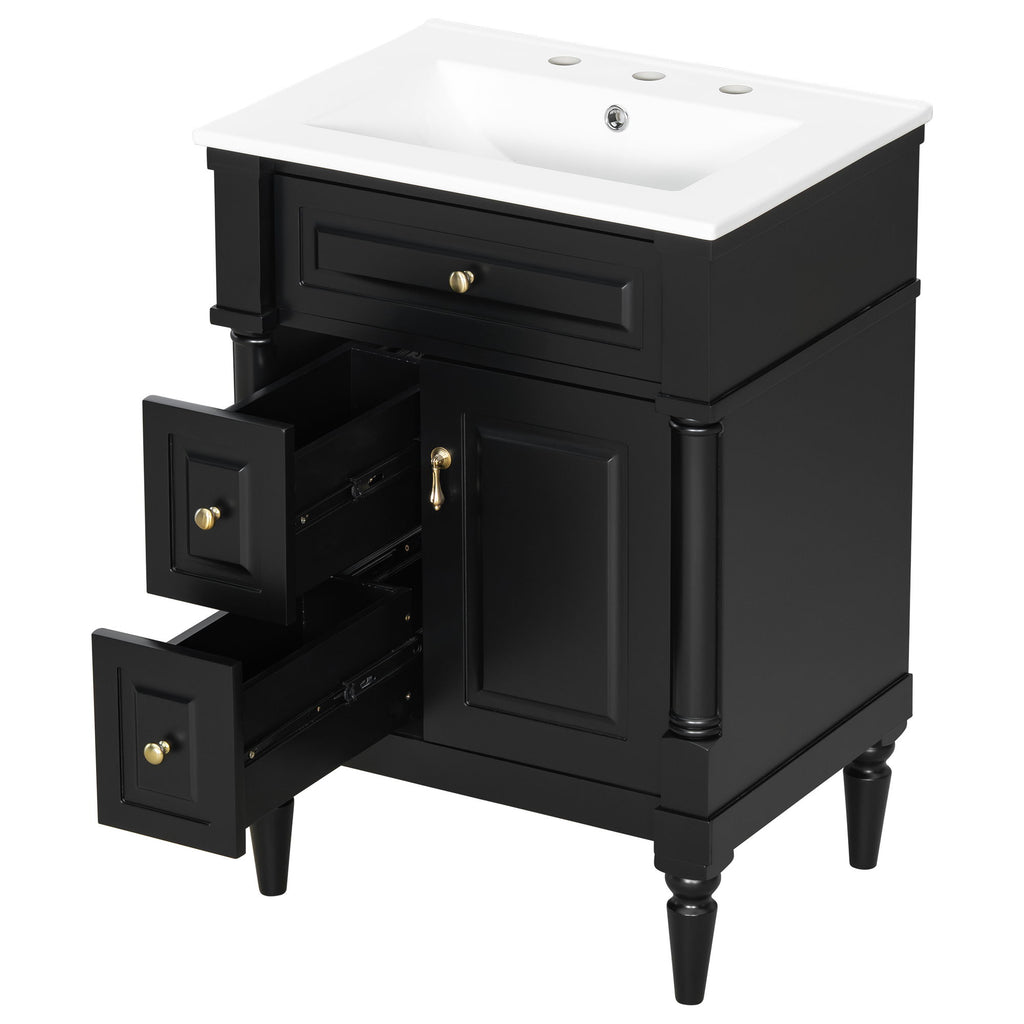 Freestanding Bathroom Vanity With Sink, Adjustable Shelf & Flip Drawer