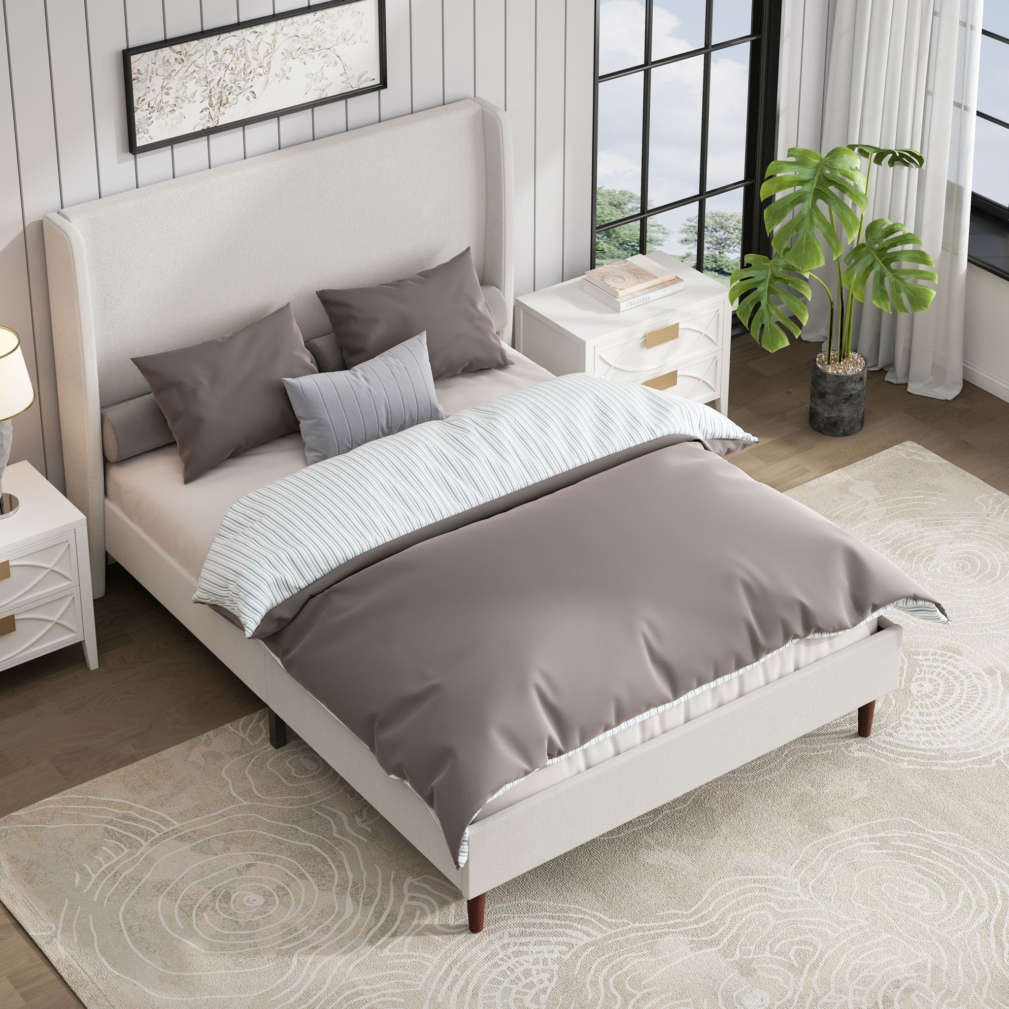 Upholstered Bed & High Headboard Design