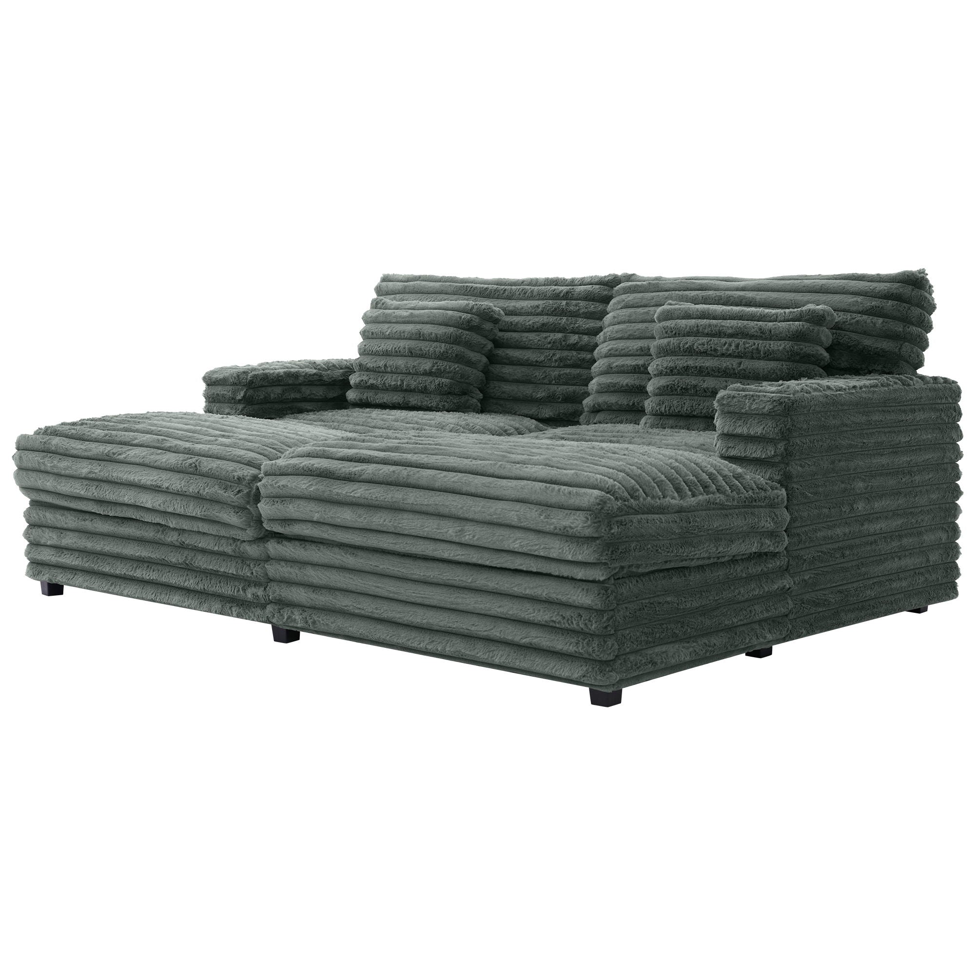 Oversized Double Chaise Lounge Sofa With USB Ports And Cup Holders