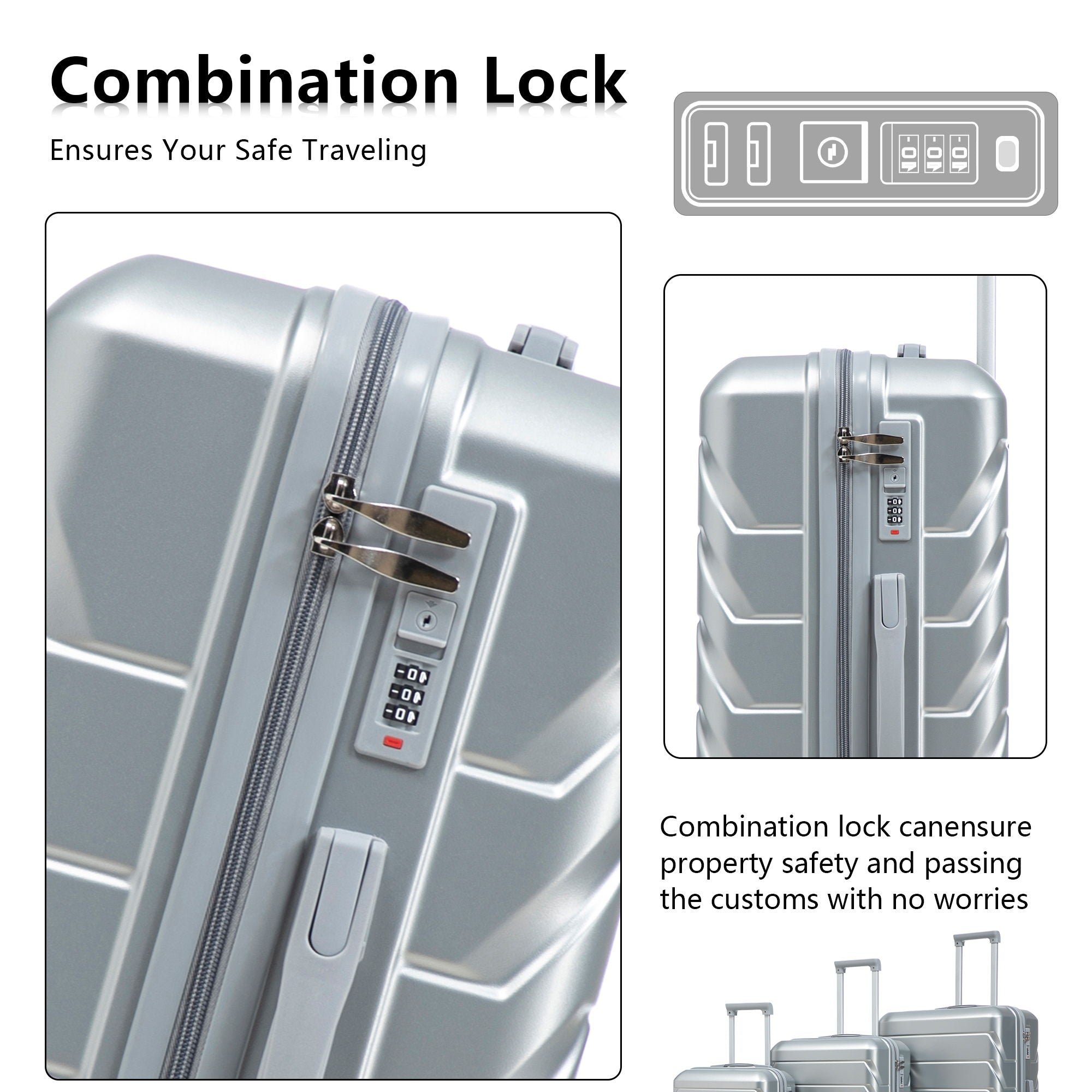 3 Pieces Set 20" / 24" / 28" Spinner Wheel Luggage With Combination Lock