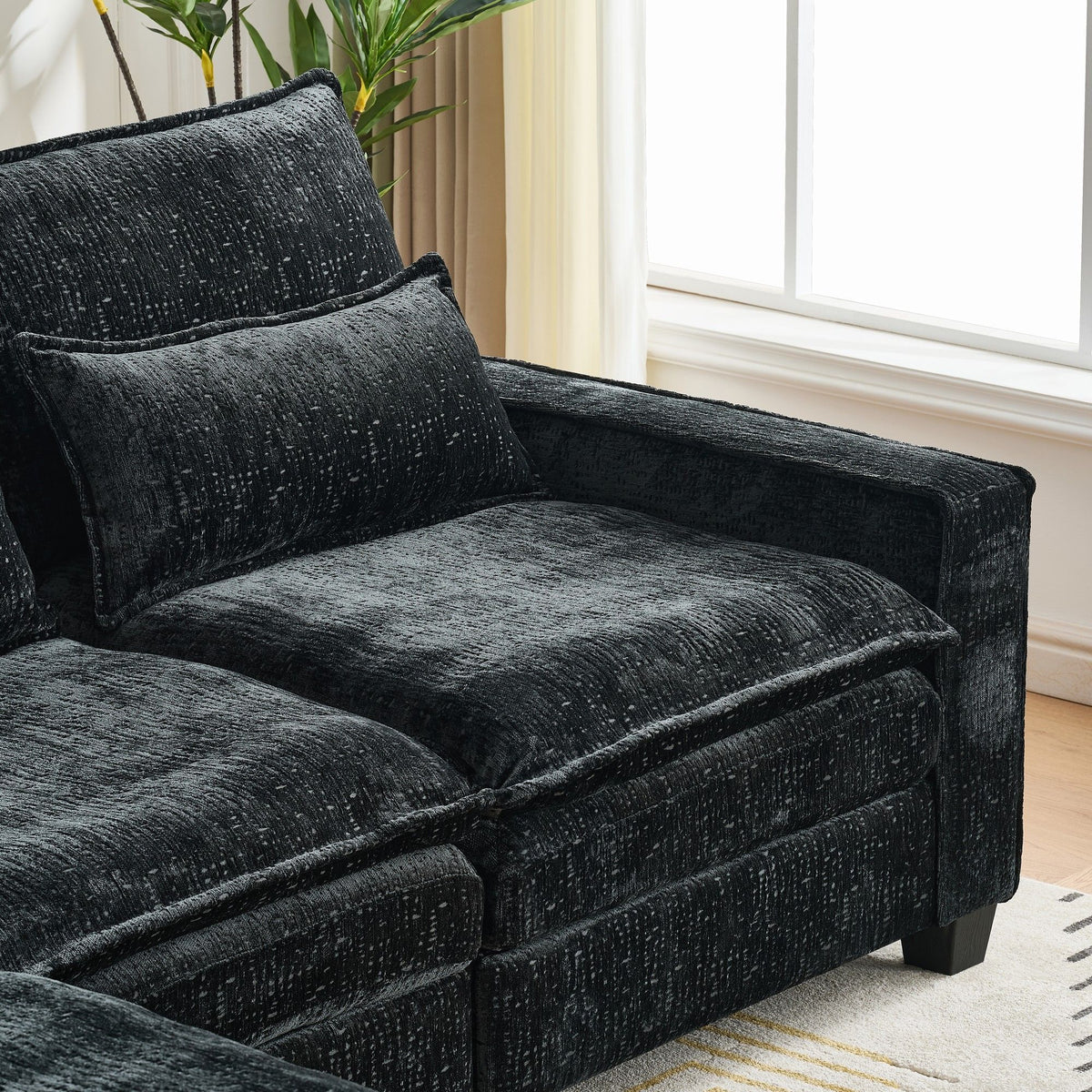 Modern Comfy L Shaped Sectional Sofa With Movable Ottoman