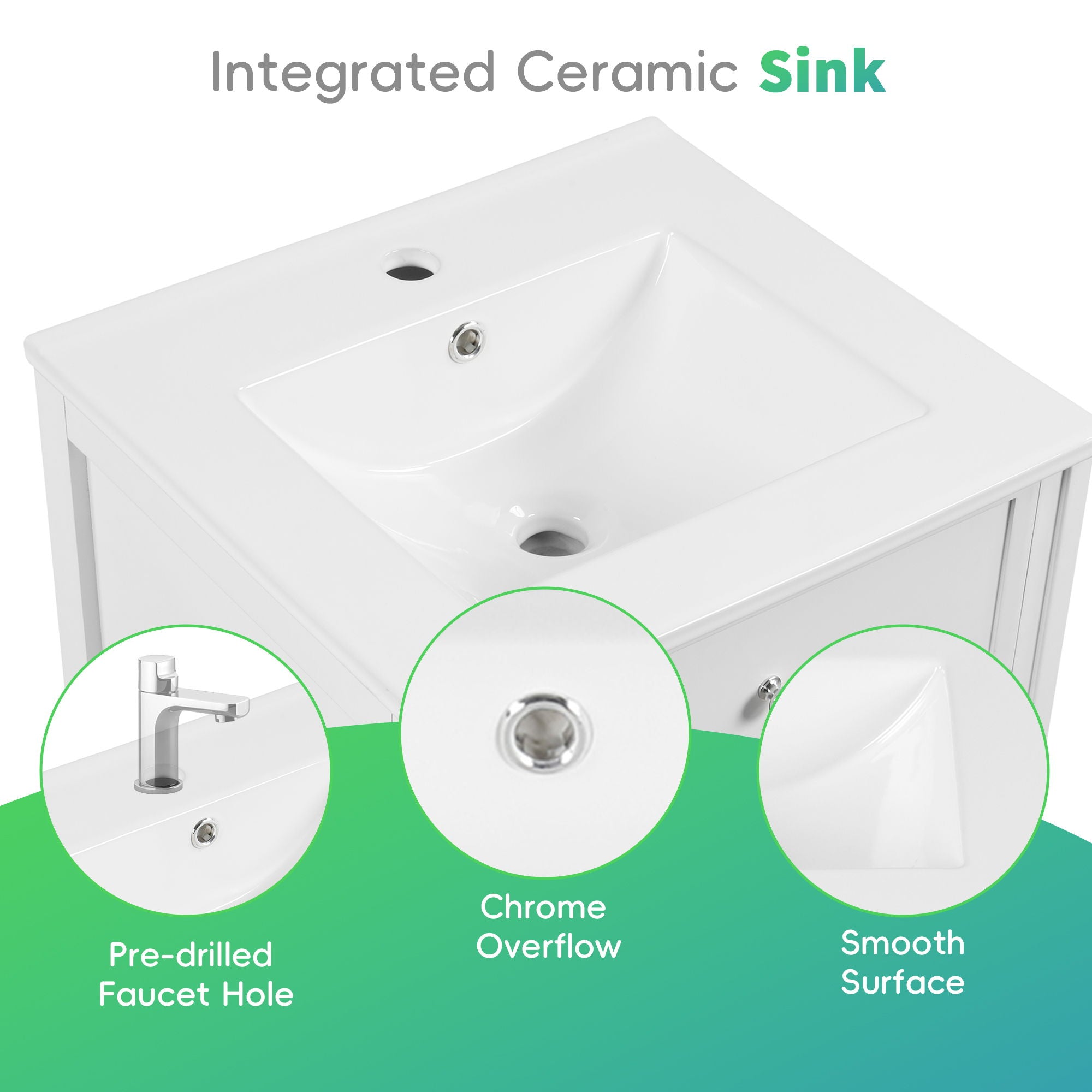 20" Bathroom Vanity With Sink, Soft Closing Cabinet Door, Adjustable Shelf & Storage Rack - White