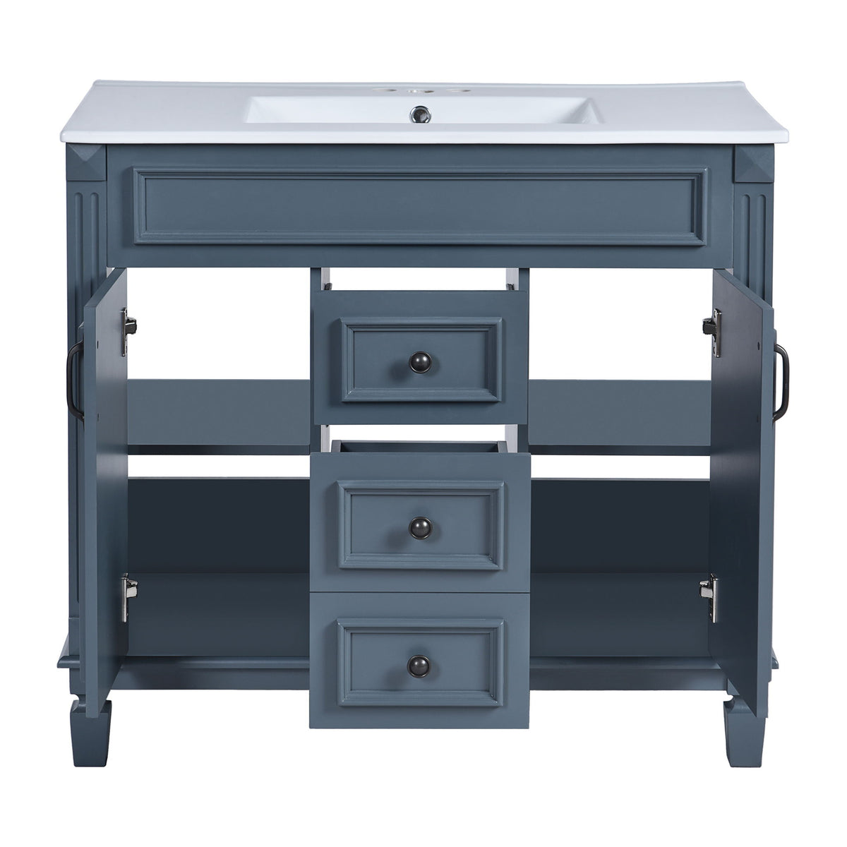 36" Bathroom Vanity With Top Sink, Basin On Cabinet With 2 Soft Closing Doors And 2 Drawers - Blue