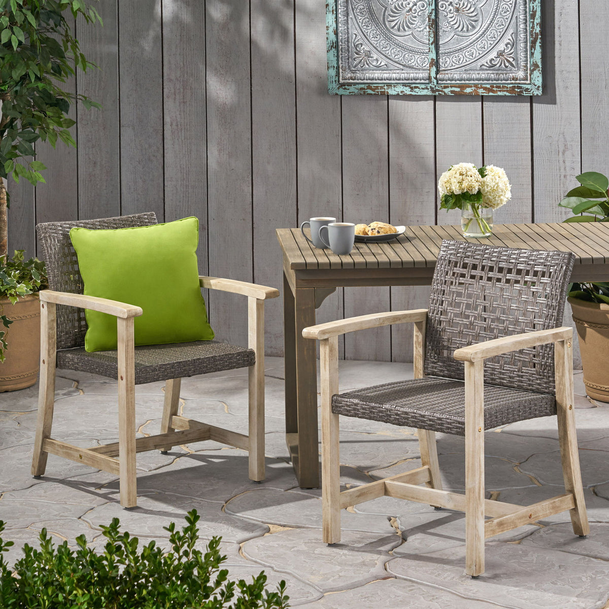 Outdoor Dining Chair Acacia Wood Frame (Set of 2)
