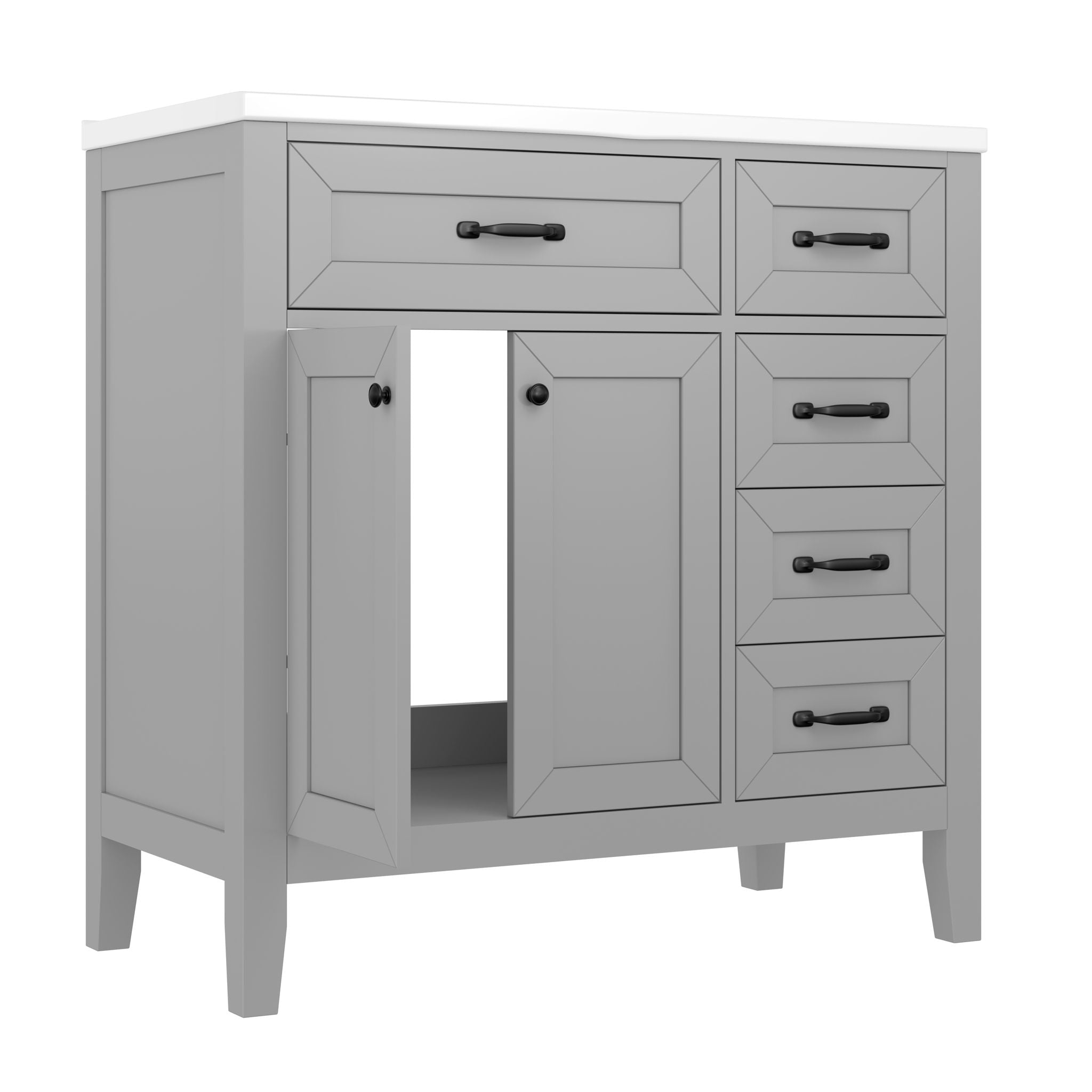 Modern Bathroom Vanity With Sink, Freestanding Design With Drawers And Doors