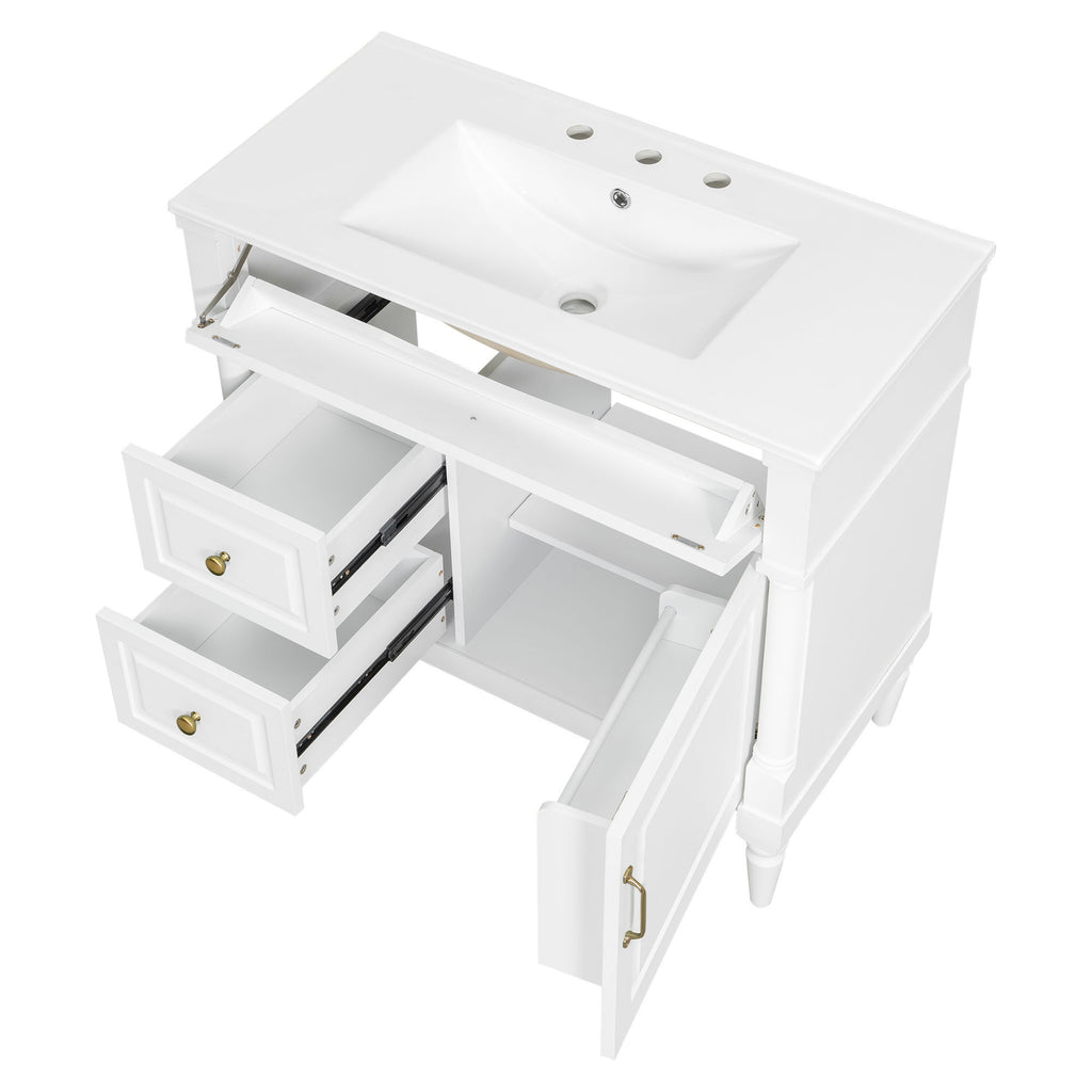 Freestanding Bathroom Vanity With Sink, Adjustable Shelf, Flip Drawer