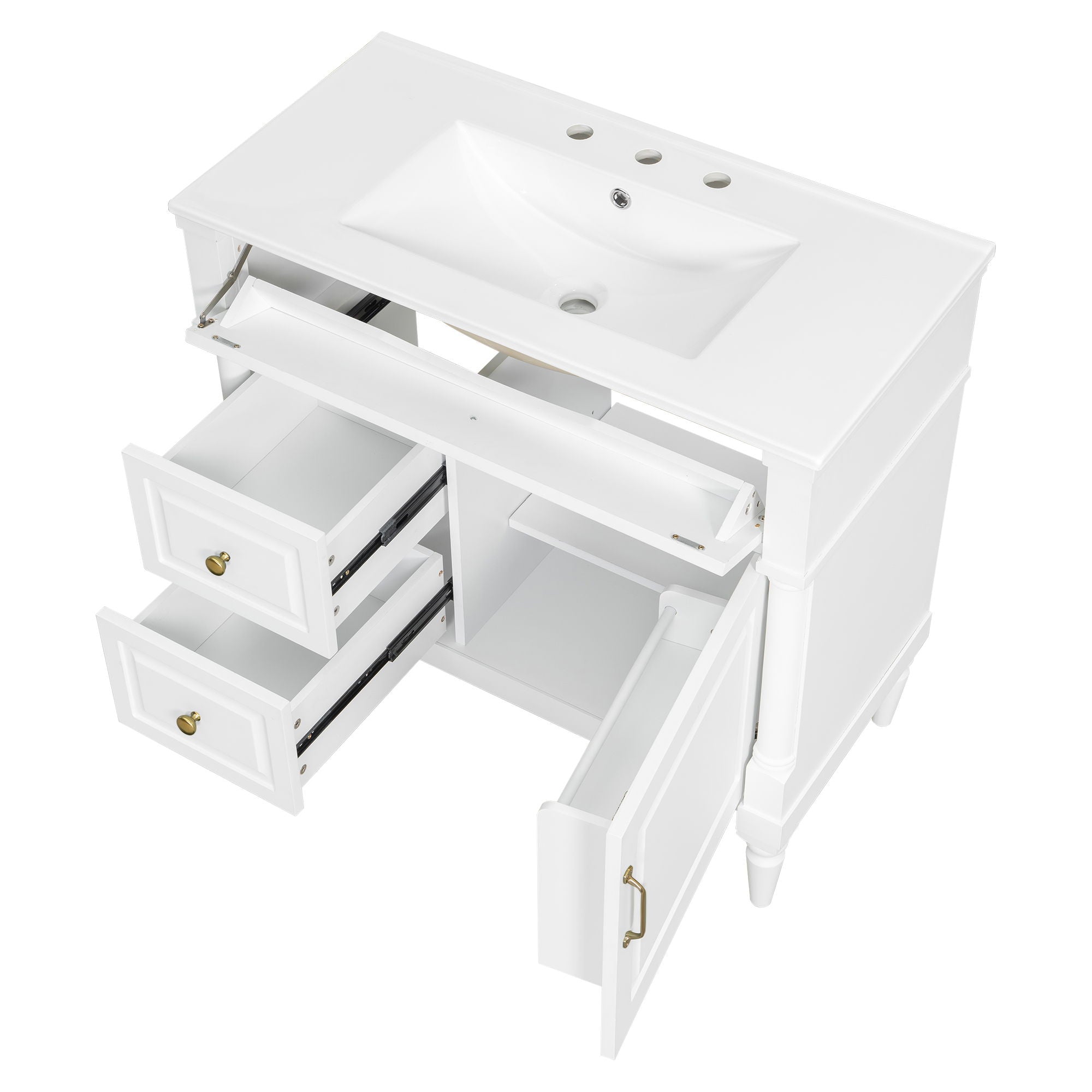 Freestanding Bathroom Vanity With Sink, Adjustable Shelf, Flip Drawer