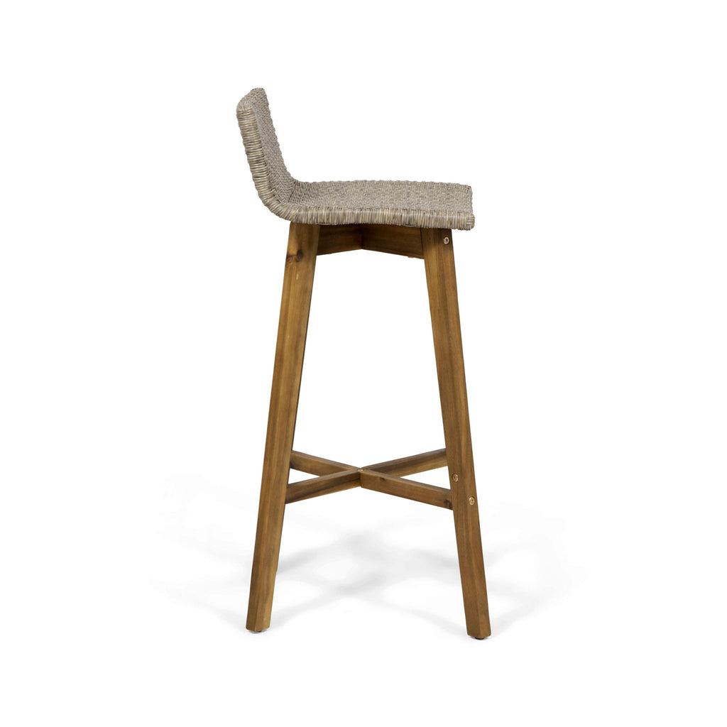 Equinox - Outdoor Barstool With Rattan Wicker Top And X Stretcher Frame (Set of 2)