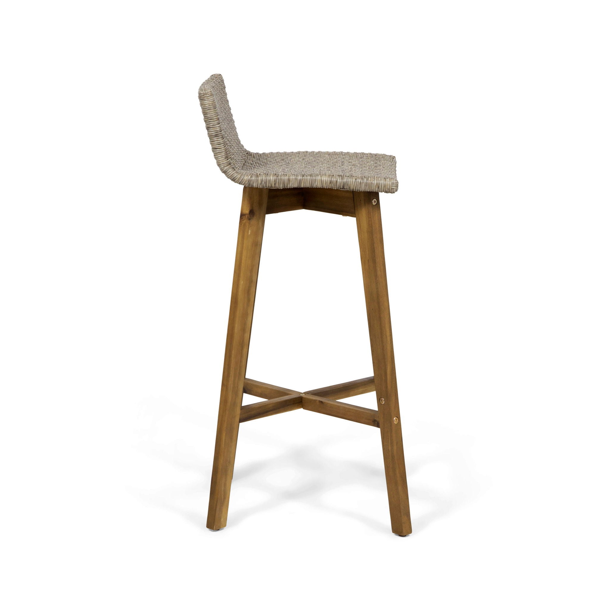 Equinox - Outdoor Barstool With Rattan Wicker Top And X Stretcher Frame (Set of 2)