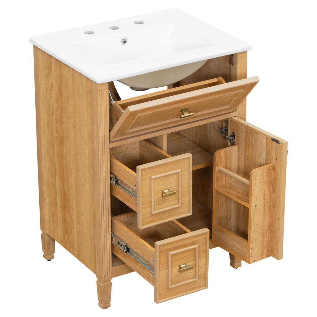 Bathroom Vanity With Sink, Flip Drawer, 2 Drawers, Adjustable Shelf
