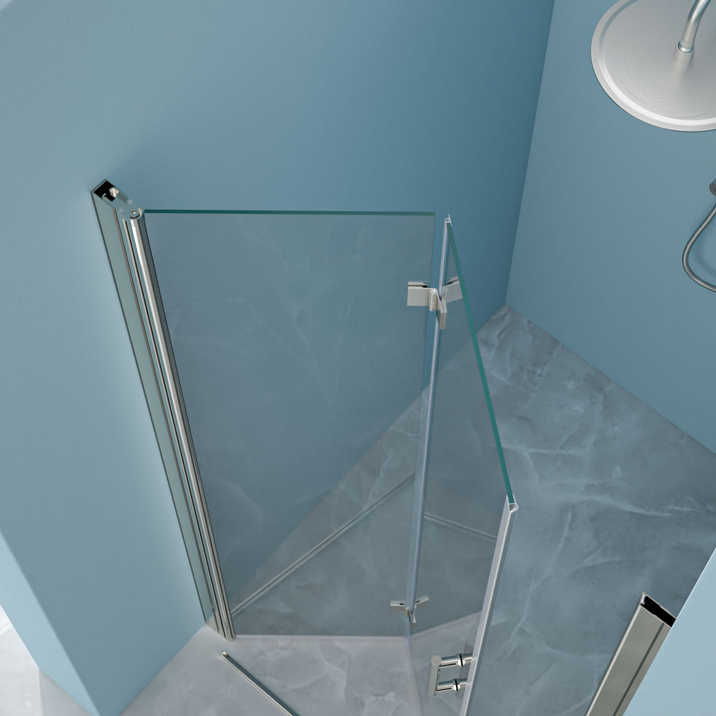 Bi Fold Frameless Shower Door With Tempered Glass,1 / 4" Thickness - Chrome