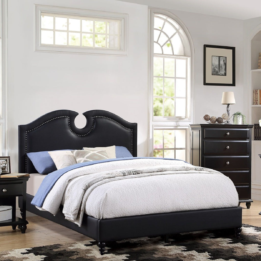California King Size Bed With Nailhead Trim And Cut Out - Black