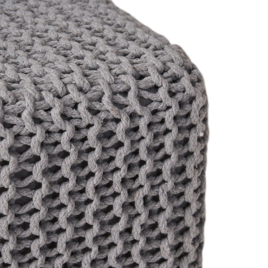 Chabani - Indoor Modern Knitted Fabric Cube Pouf Ottoman - Light Gray
