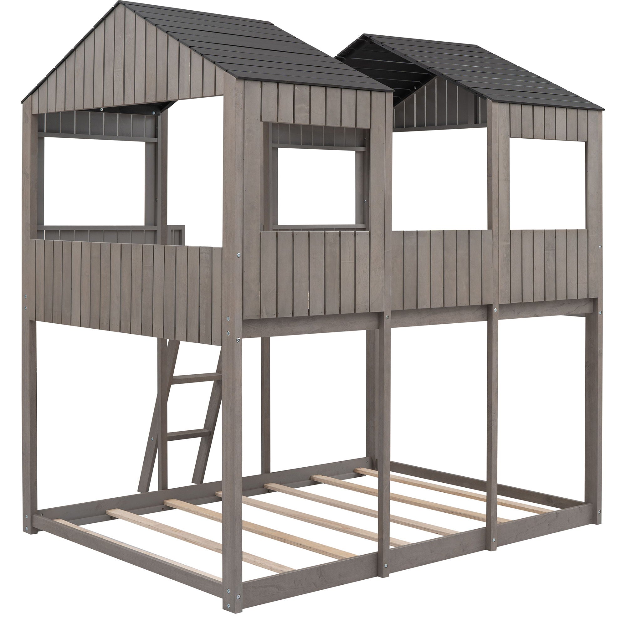 Bunk Bed With Roof, Window, Guardrail, Ladder