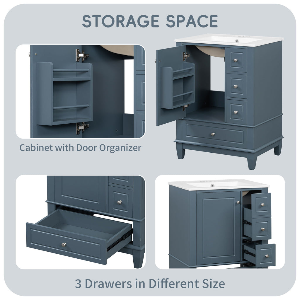Modern Bathroom Vanity With Sink, Freestanding Cabinet With Drawers And Storage Shelves