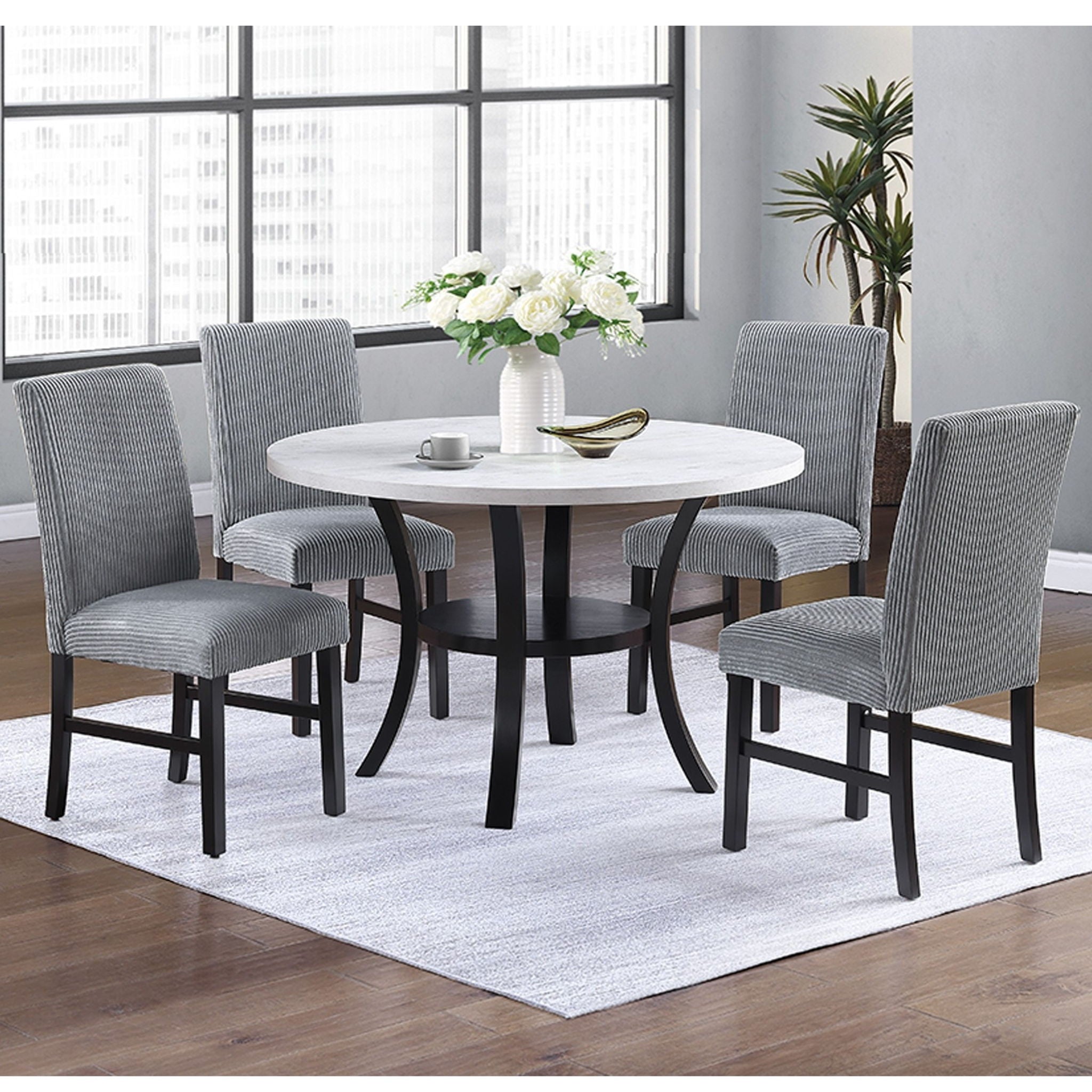 Elegant 5 Piece Dining Set Dark Chairs Top Table With Lower Shelf Kitchen Dining Room