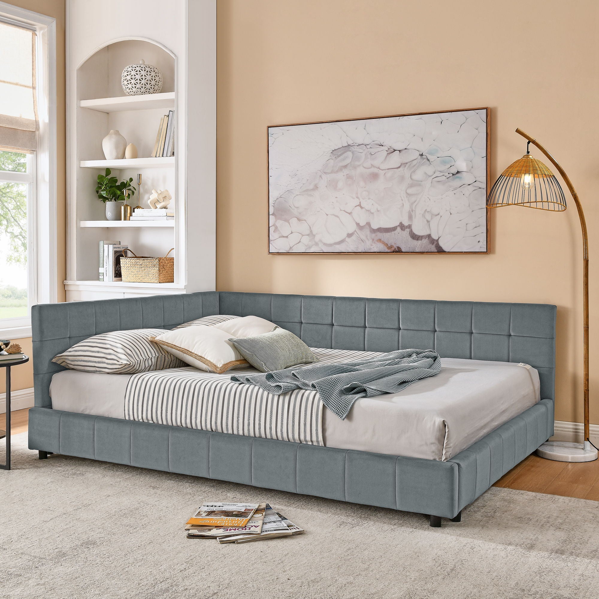 Elegant Storage Upholstered Tufted Bed Frame With Backrest And Armrests