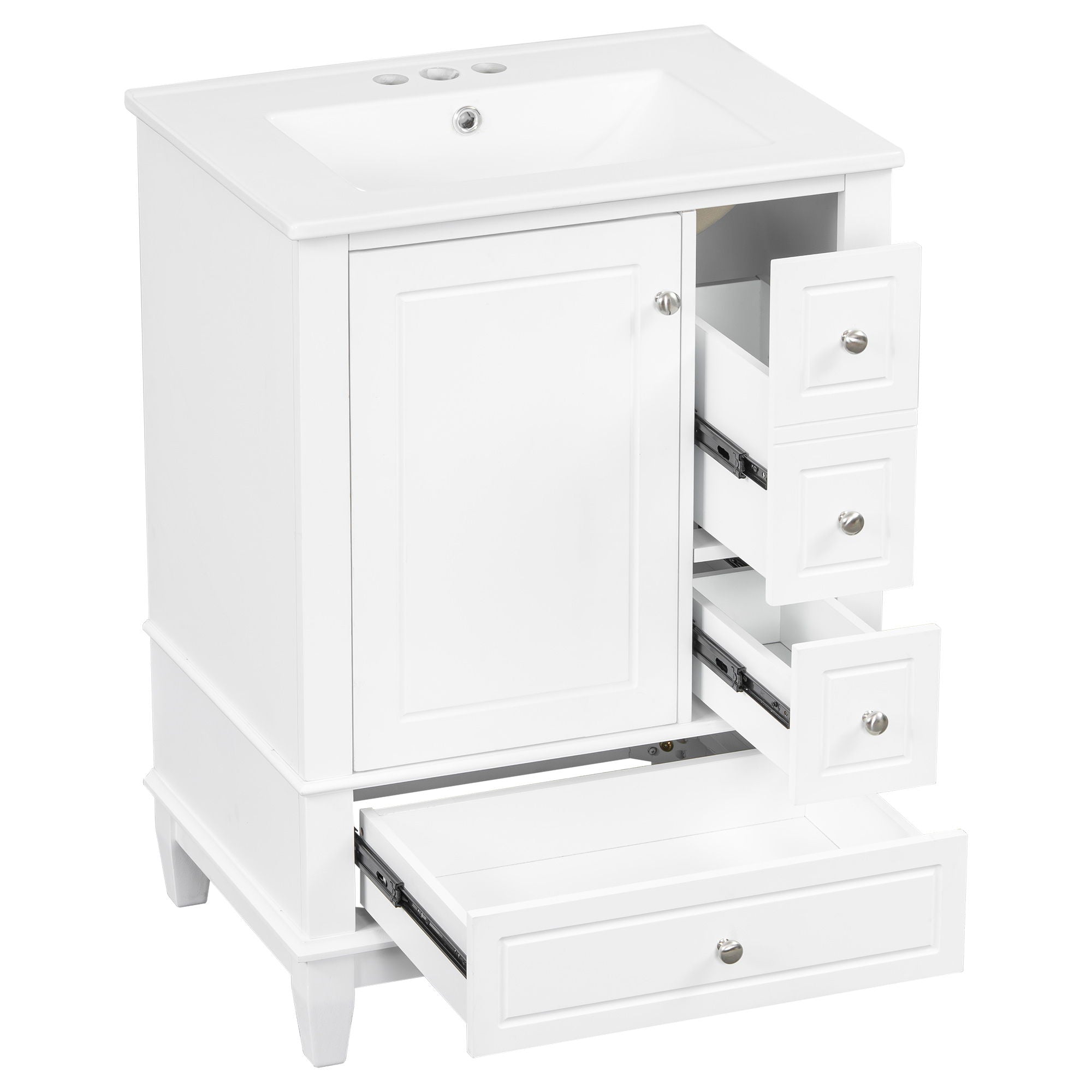 Modern Bathroom Vanity With Sink, Freestanding Cabinet With Drawers And Storage Shelves