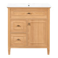 Bathroom Vanity With Sink, Flip Drawer & Adjustable Shelf - Natural
