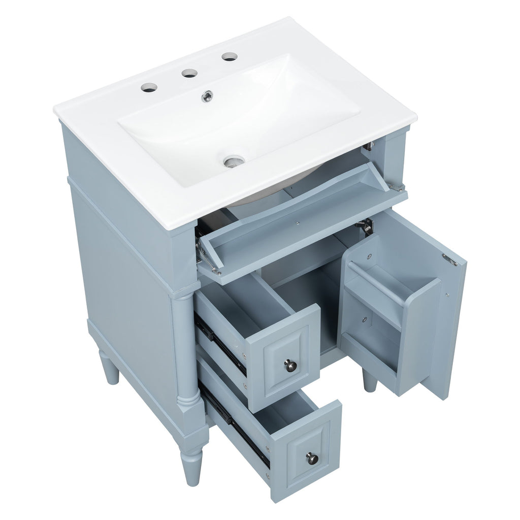 Freestanding Bathroom Vanity With Sink, Adjustable Shelf & Flip Drawer