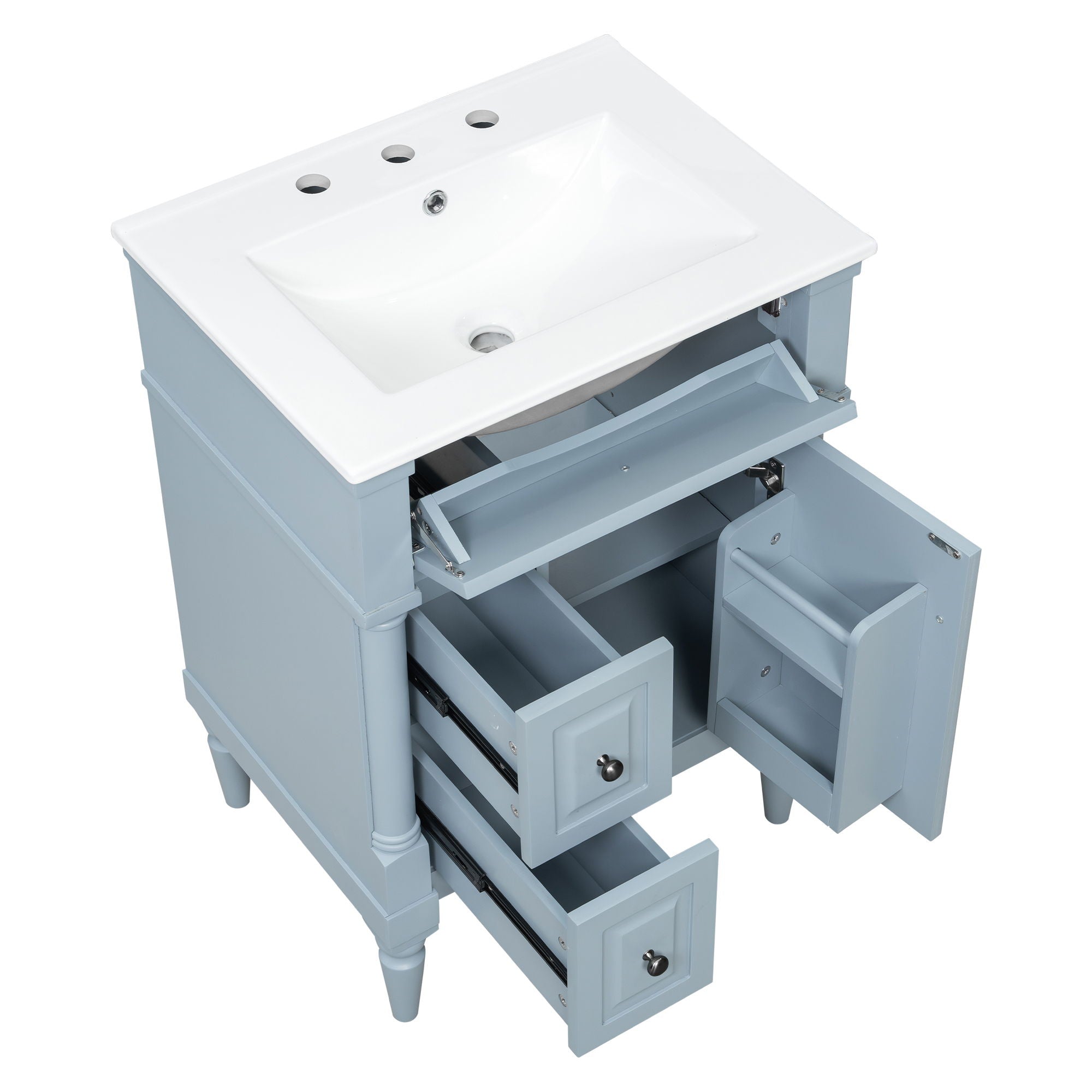 Freestanding Bathroom Vanity With Sink, Adjustable Shelf & Flip Drawer