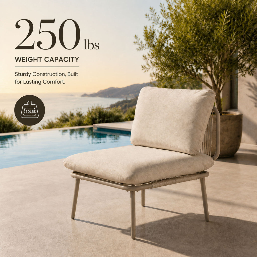 Modular Patio Armless Sofa Chair With Thick Cushion - Off White