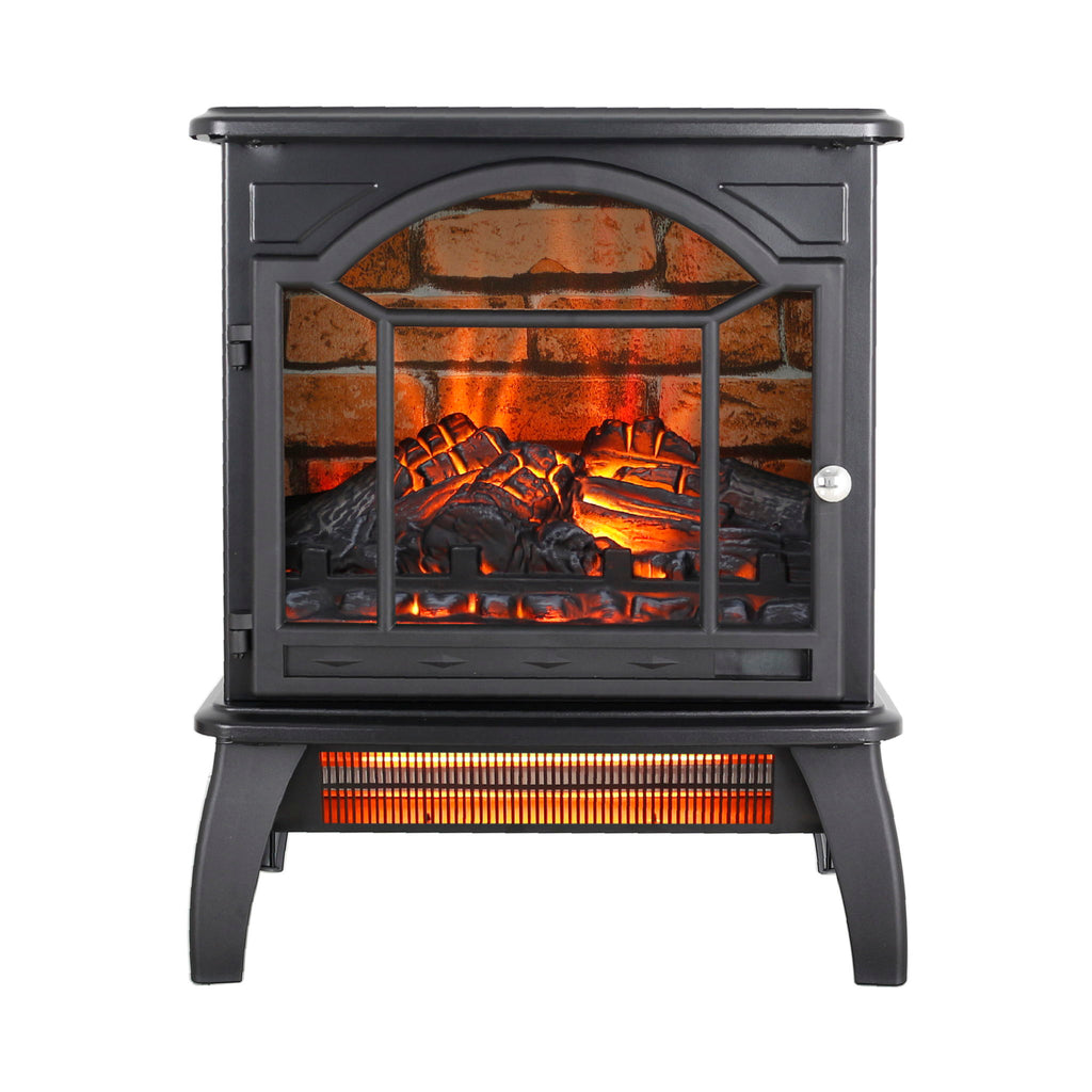 18" 3D Flame Electric Infrared Quartz Fireplace Stove & Remote Control - Antique Black