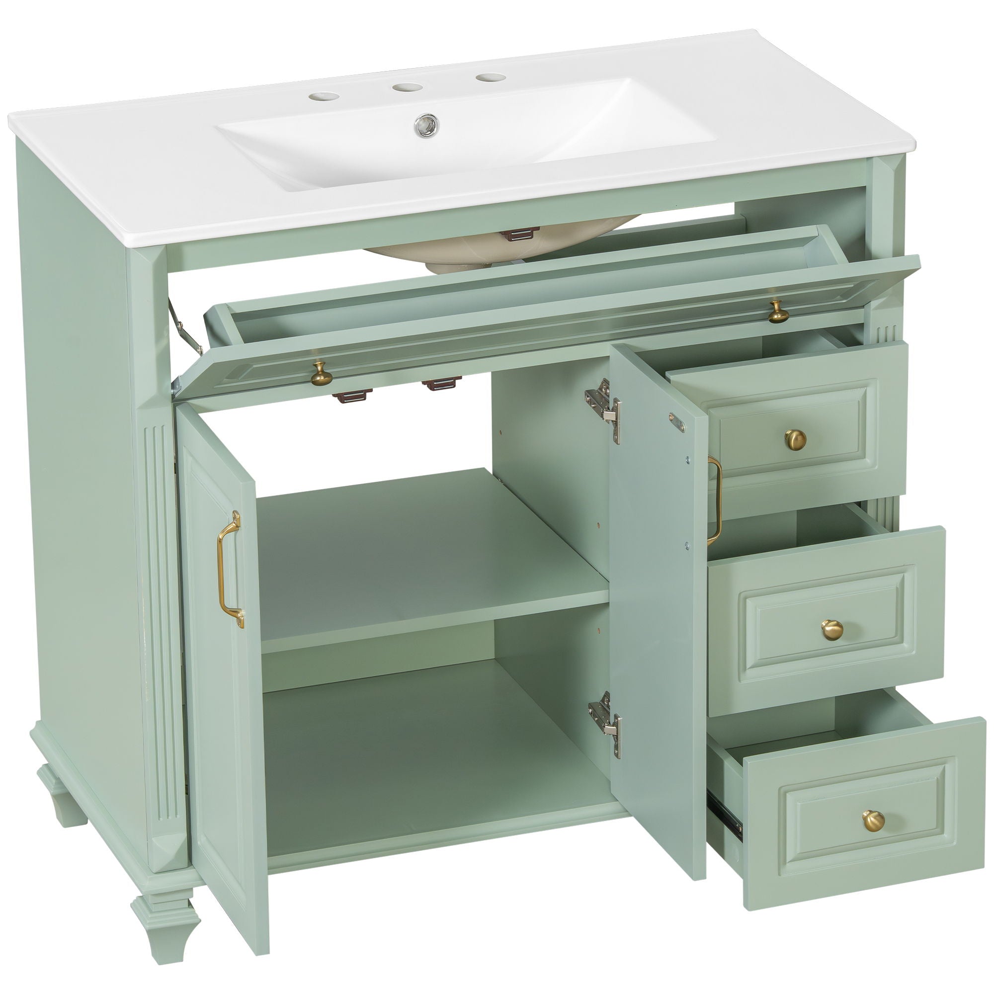 Modern Bathroom Vanity With Sink, 3 Drawers & 2 Doors