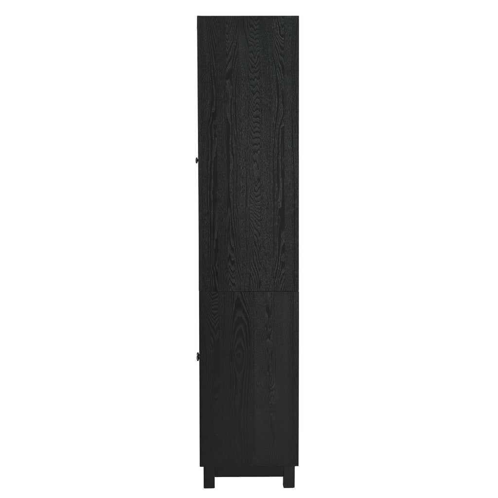 Style Tall Display Cabinet With Glass Doors For Collectibles - Black