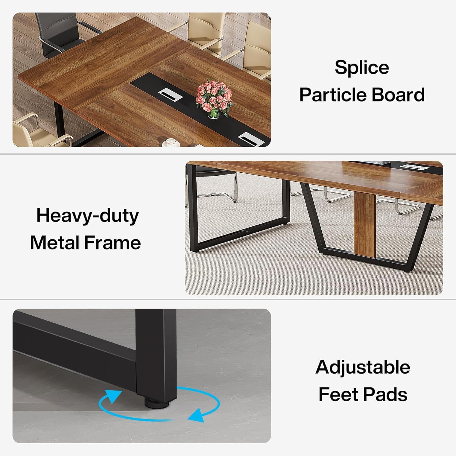 Conference Table For 8 - 10 People With Cable Management - Brown / Black