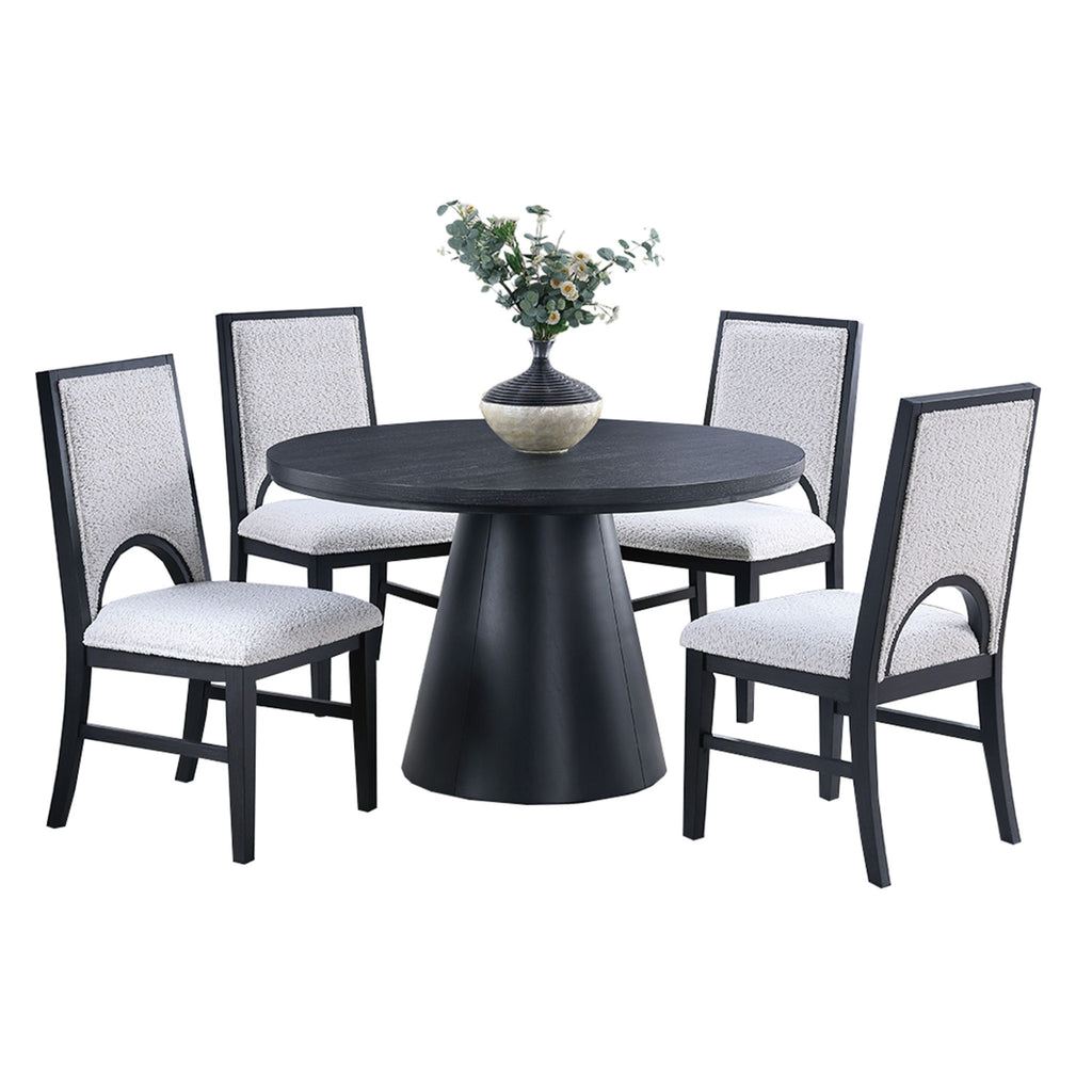5 Piece Round Dining Set With Upholstered Chairs - Black / White