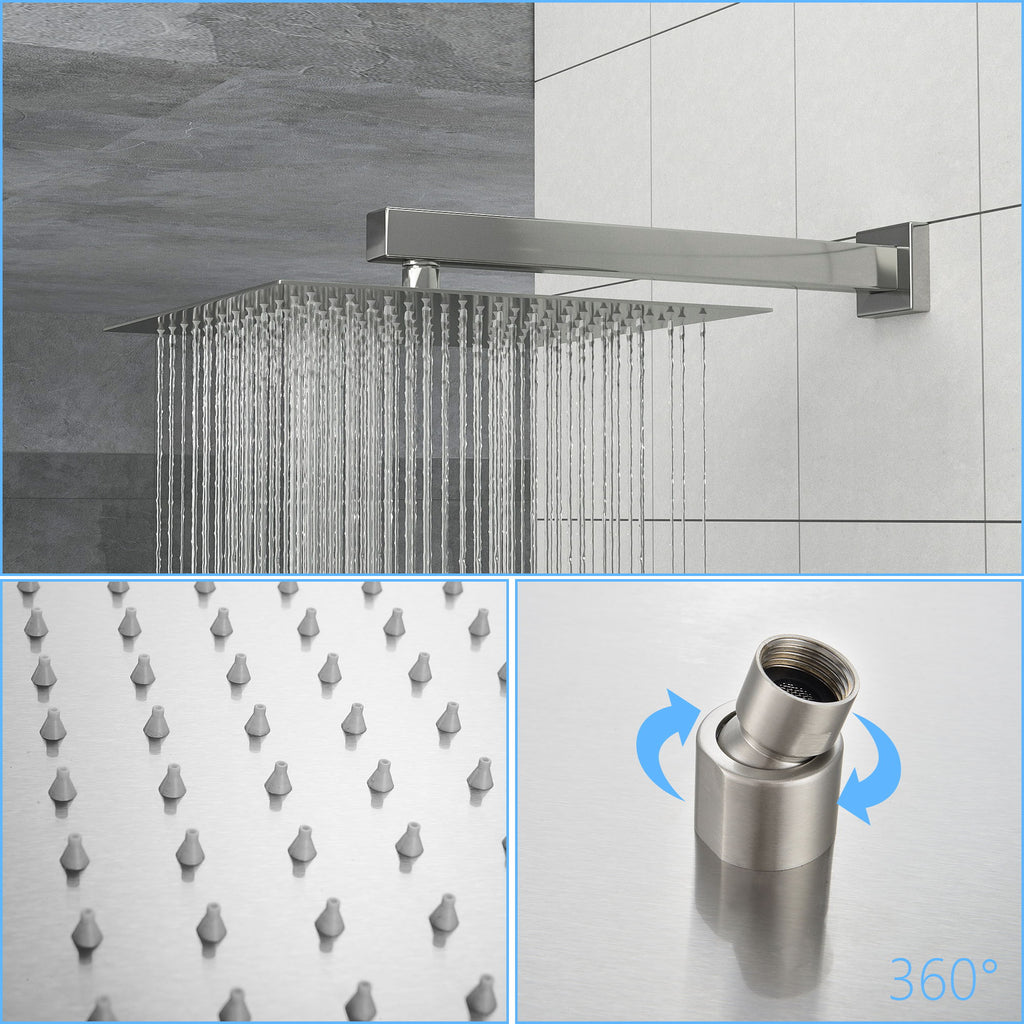 Dual Shower Head System With 12" Wall Mounted Square Rain Shower And Rough In Valve