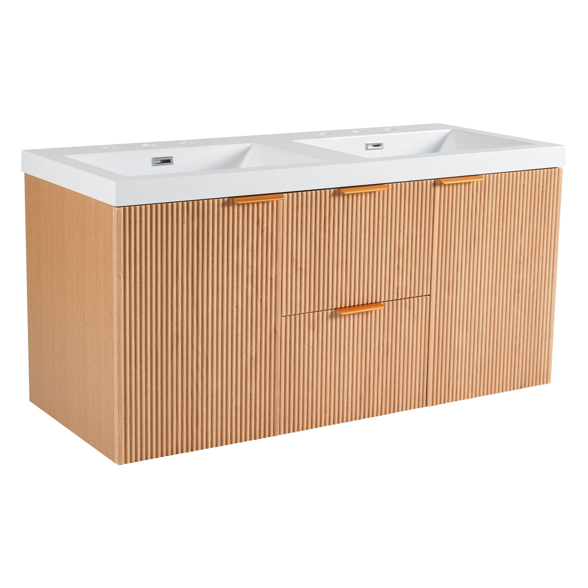 Double Sink Bathroom Vanity, Cabinet, Soft Close Doors, Divided Drawers, Wall Mounted Storage - Wood