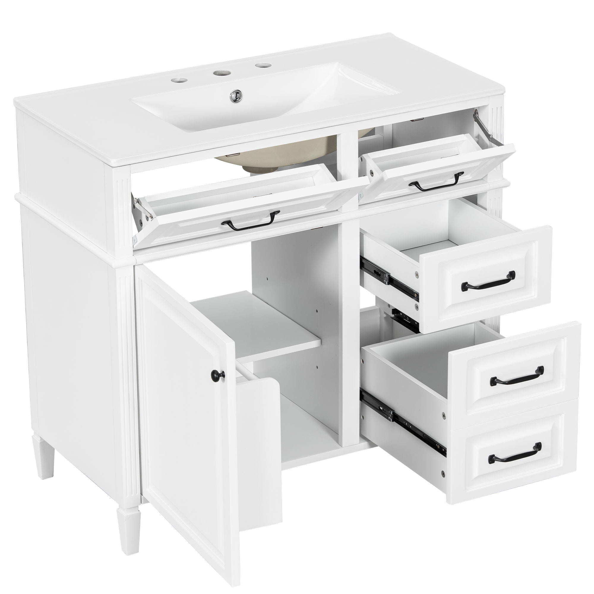 Modern Bathroom Vanity With Sink Top, Flip Drawer Design