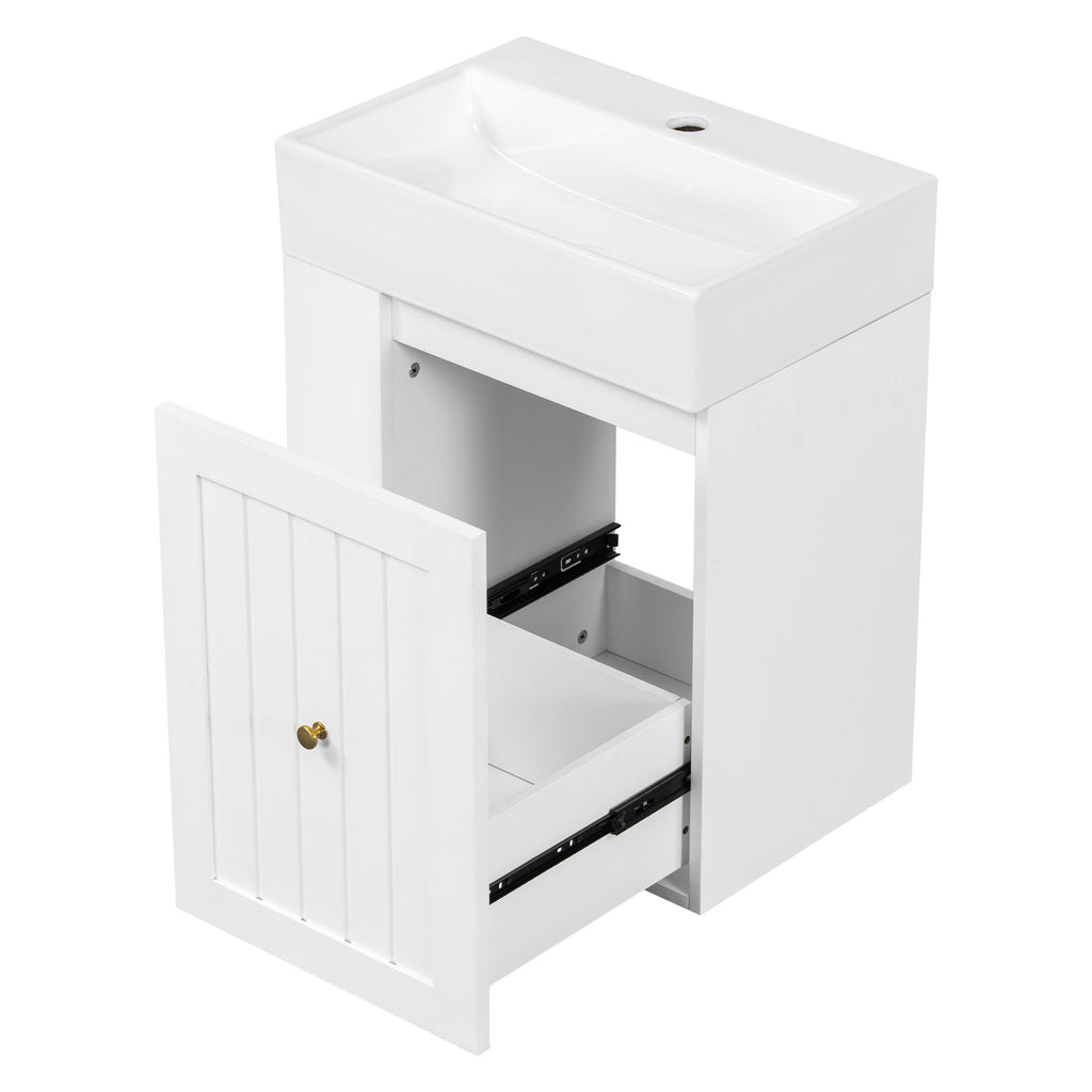 Modern Bathroom Vanity With Sink, Storage Cabinet, Drawer & Side Shelf