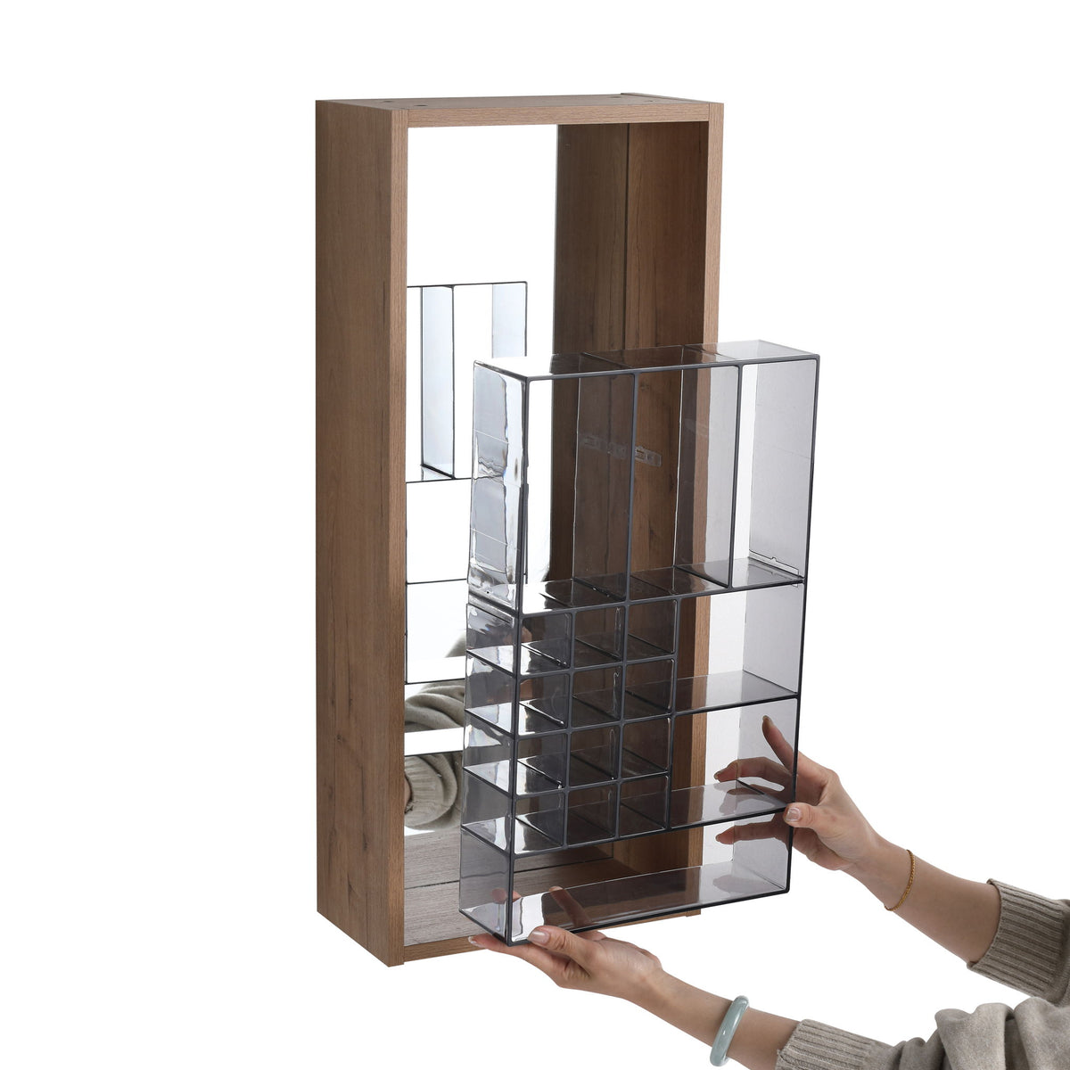 12" Wall Mounted Mirror Cabinet With Storage - Imitative Oak