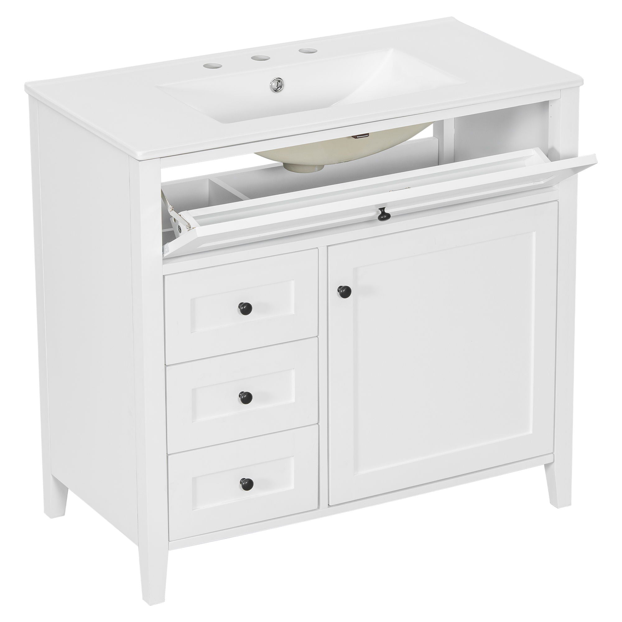 Bathroom Vanity With Sink, 3 Drawers & Cabinet With Adjustable Shelves