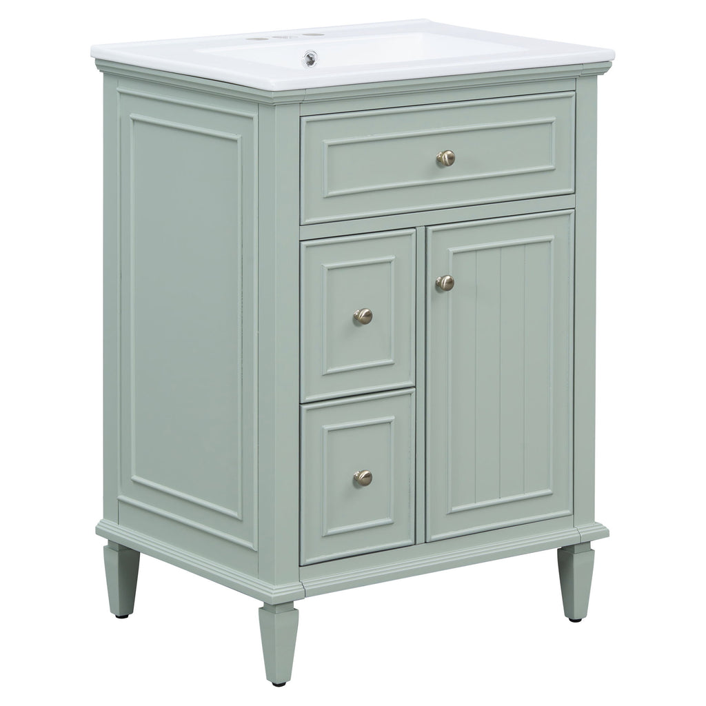 Modern Bathroom Vanity With Sink, Adjustable Shelf, 1 Flip Drawer & 2 Drawers
